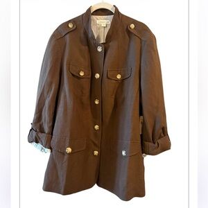 NWT Coldwater Creek  Brown Military Linen Safari Cargo Blazer / Jacket Size 18